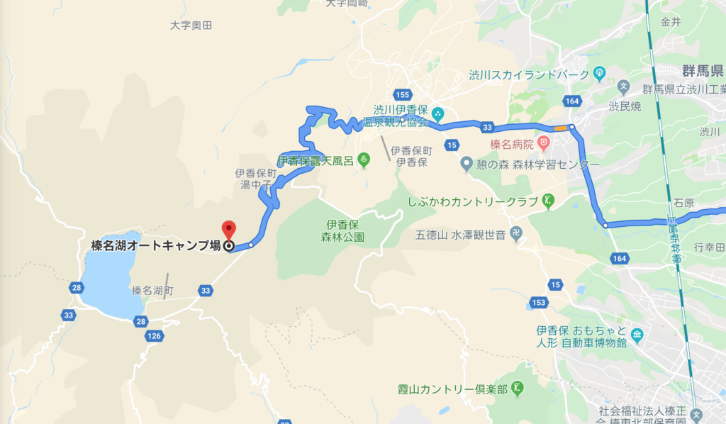 榛名湖オートキャンプ場への地図